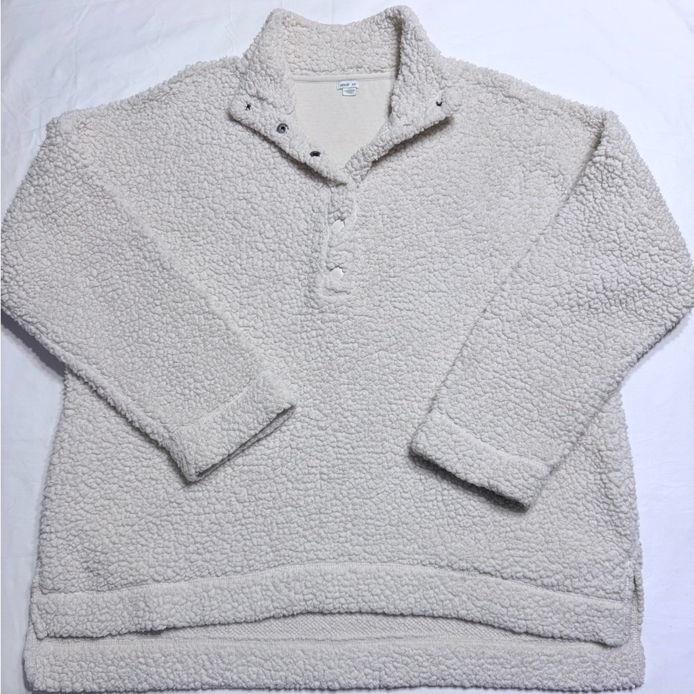 Aerie Sherpa Pullover M Cream Snap Collar Cozy Oversized